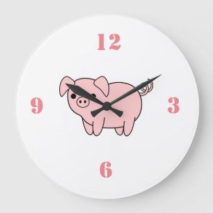 cute little pink pig large clock