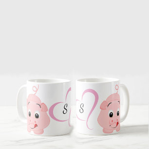 Cute Little Pink Piggy Monogrammed Coffee Mug