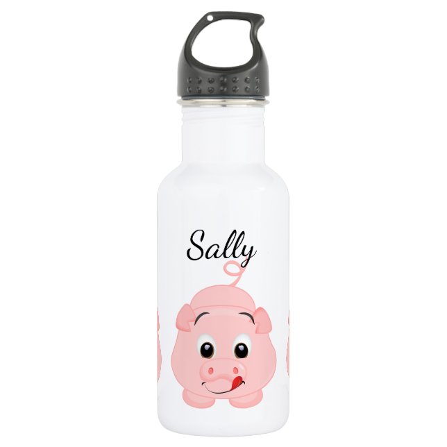 Cute Little Pink Piggy Personalised 532 Ml Water Bottle (Front)