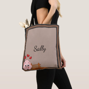 Cute Little Pink Piggy Personalised Tote Bag