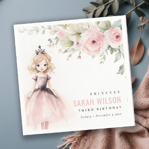 Cute Little Pink Princess Rose Floral Birthday Napkin