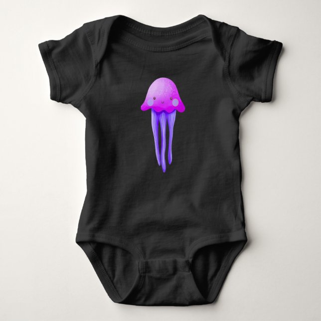 Cute Little Pink Purple Jellyfish Baby Bodysuit (Front)