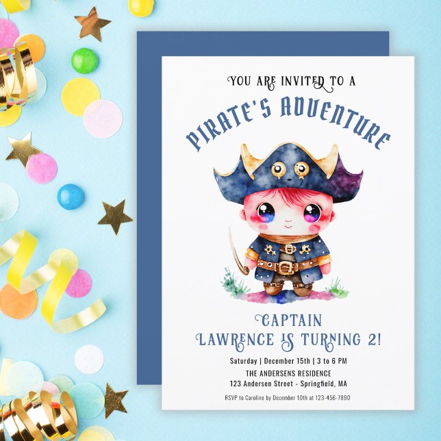 Cute Little Pirate Boy Blue Birthday Party Invitation (Cute Little Pirate Boy Blue Birthday Party Invitation)