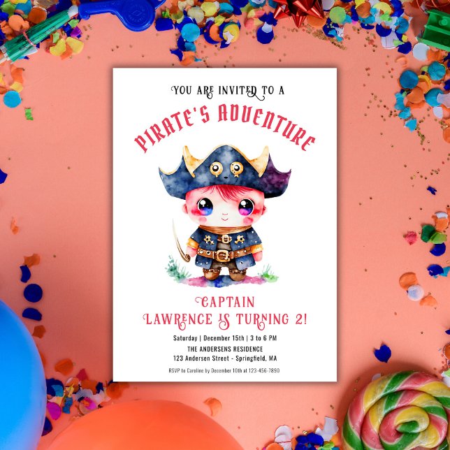 Cute Little Pirate Boy Red Birthday Party Invitation (Cute Little Pirate Boy Red Birthday Party Invitation)