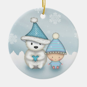 Cute Little Polar Bear and Baby Ceramic Tree Decoration