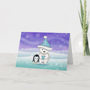 Cute Little Polar Bear and Penguin Christmas Card