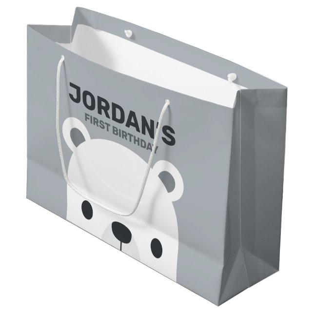 Cute Little Polar Bear Birthday Large Gift Bag (Front Angled)