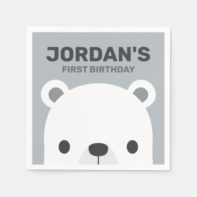 Cute Little Polar Bear Birthday Napkin (Front)