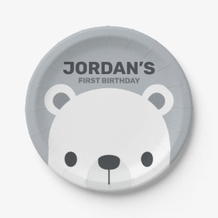 Cute Little Polar Bear Birthday Paper Plate