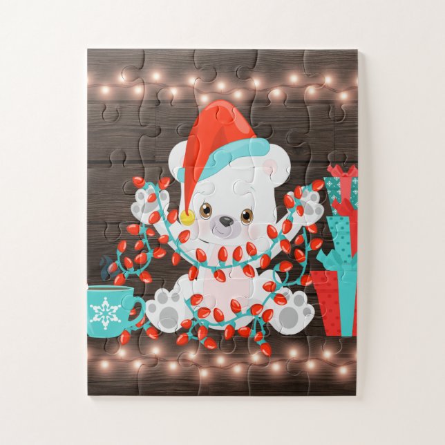 Cute Little Polar Bear with Christmas Lights Jigsaw Puzzle (Vertical)