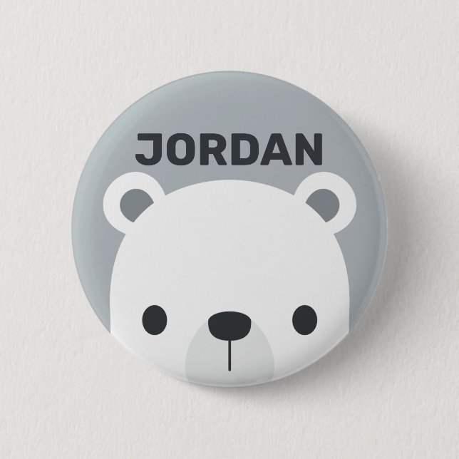 Cute Little Polar Bear with Personalised Name 6 Cm Round Badge (Front)