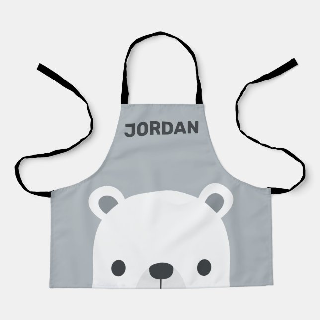 Cute Little Polar Bear with Personalised Name Apron (Front)