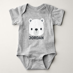 Cute Little Polar Bear with Personalised Name Baby Bodysuit