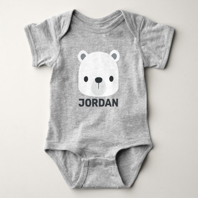 Cute Little Polar Bear with Personalised Name Baby Bodysuit (Front)