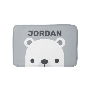 Cute Little Polar Bear with Personalised Name Bath Mat