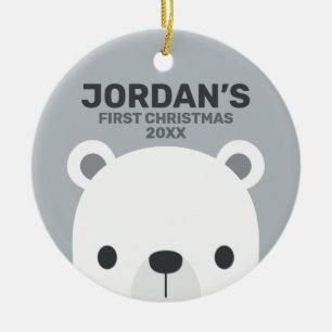 Cute Little Polar Bear with Personalised Name Ceramic Ornament