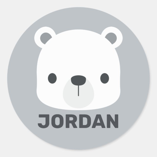 Cute Little Polar Bear with Personalised Name Classic Round Sticker (Front)