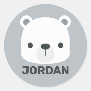 Cute Little Polar Bear with Personalised Name Classic Round Sticker