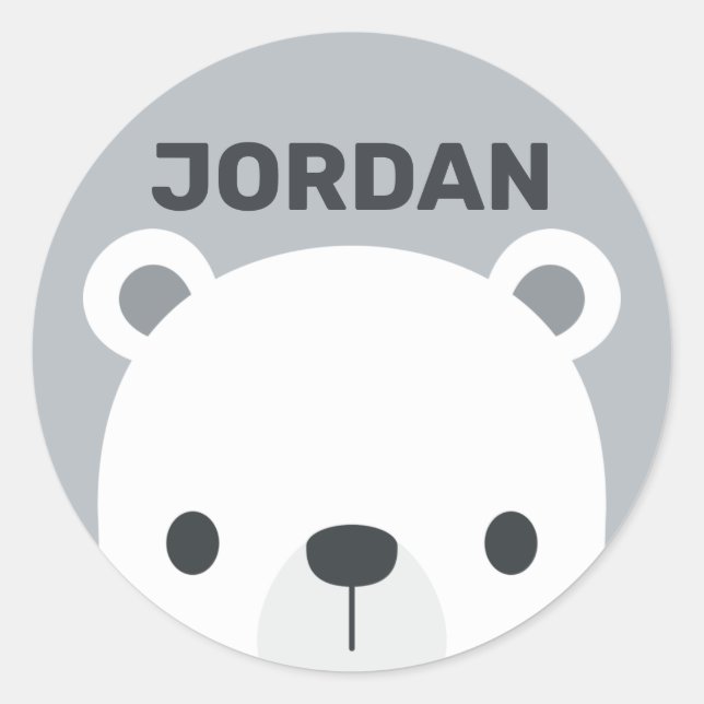 Cute Little Polar Bear with Personalised Name Classic Round Sticker (Front)