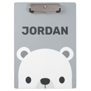 Cute Little Polar Bear with Personalised Name Clipboard