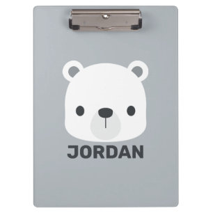 Cute Little Polar Bear with Personalised Name Clipboard