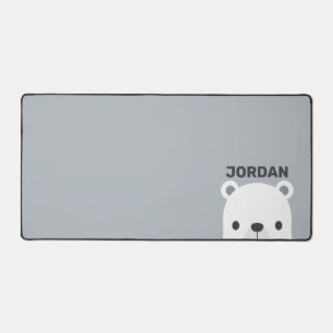 Cute Little Polar Bear with Personalised Name Desk Mat
