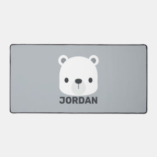 Cute Little Polar Bear with Personalised Name Desk Mat