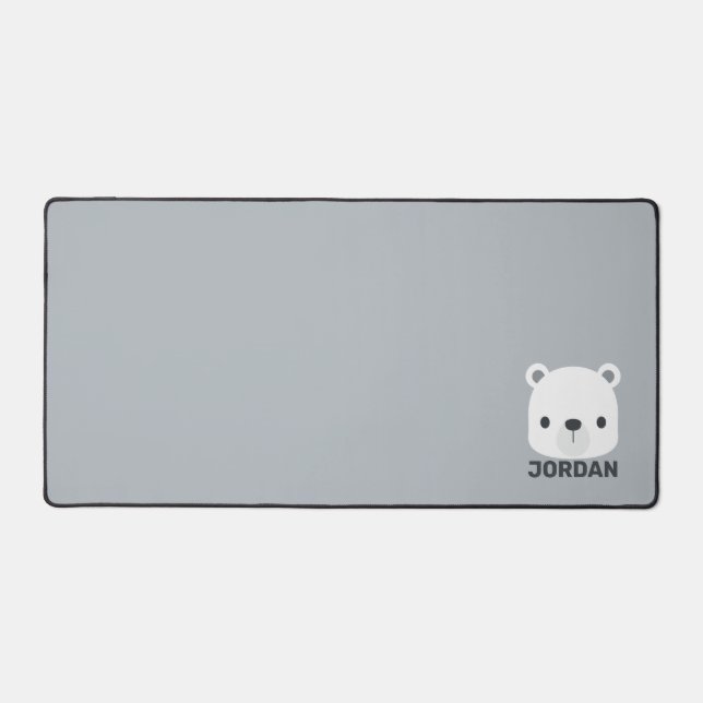 Cute Little Polar Bear with Personalised Name Desk Mat (Front)