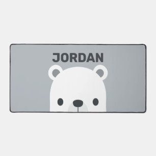 Cute Little Polar Bear with Personalised Name Desk Mat