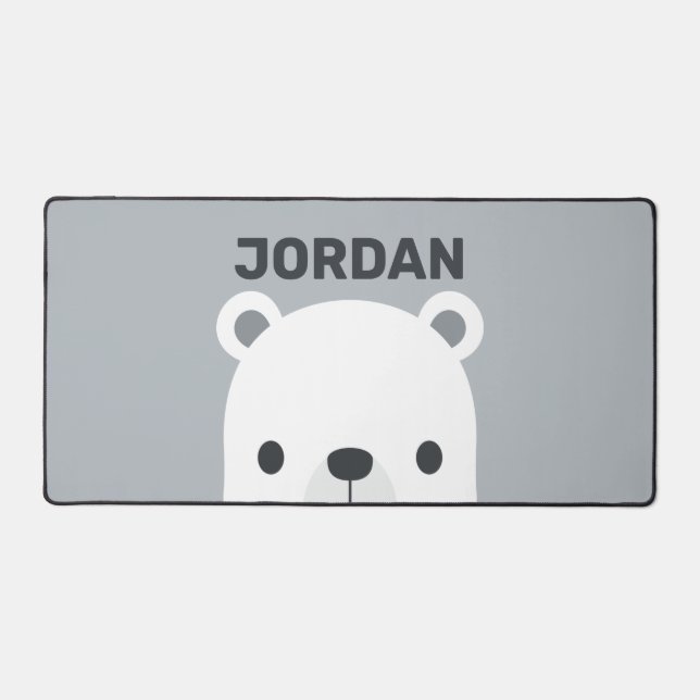 Cute Little Polar Bear with Personalised Name Desk Mat (Front)
