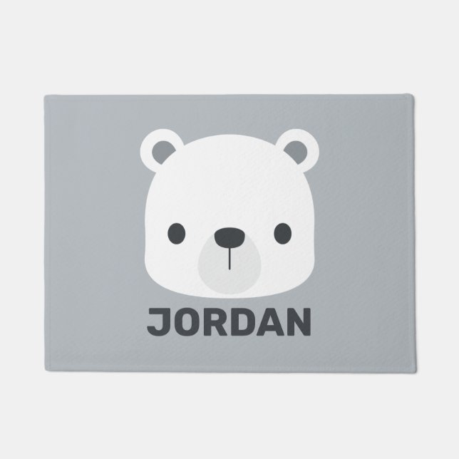 Cute Little Polar Bear with Personalised Name Doormat (Front)