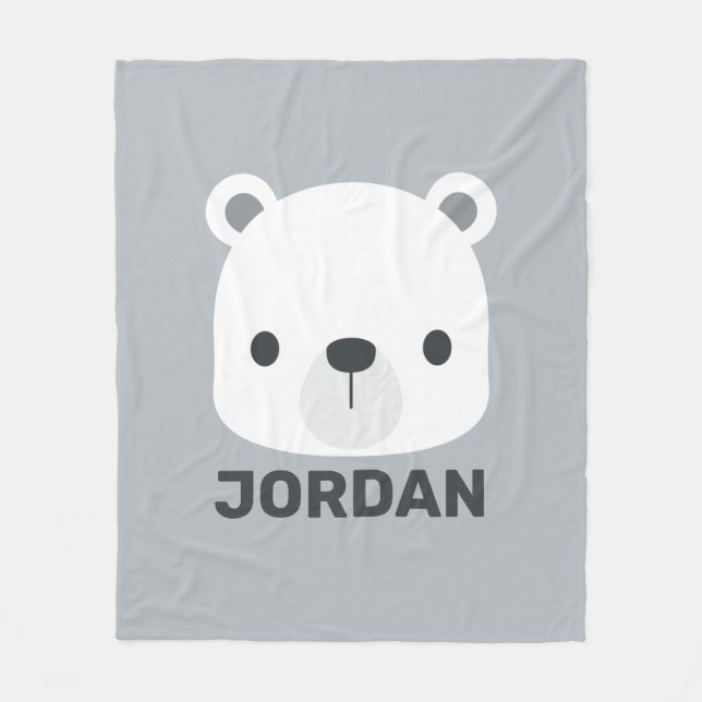 Cute Little Polar Bear with Personalised Name Fleece Blanket (Front)