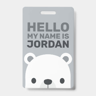 Cute Little Polar Bear with Personalised Name ID Badge