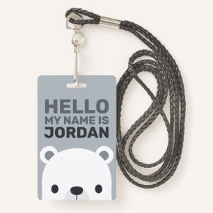 Cute Little Polar Bear with Personalised Name ID Badge