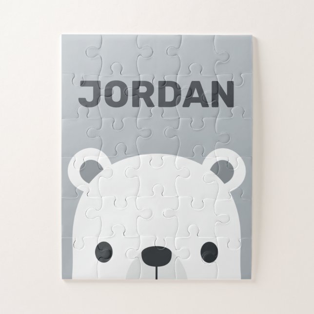 Cute Little Polar Bear with Personalised Name Jigsaw Puzzle (Vertical)