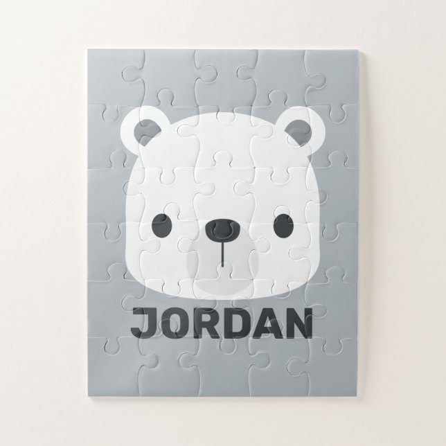 Cute Little Polar Bear with Personalised Name  Jigsaw Puzzle (Vertical)