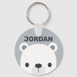 Cute Little Polar Bear with Personalised Name Key Ring