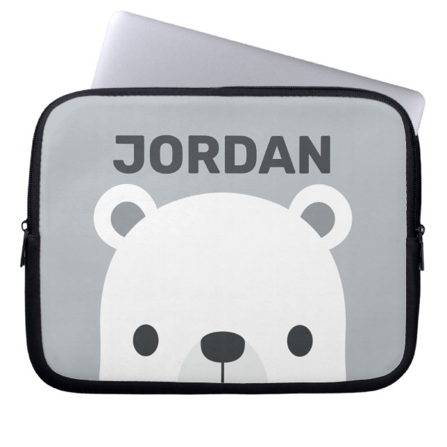 Cute Little Polar Bear with Personalised Name Laptop Sleeve (Front)