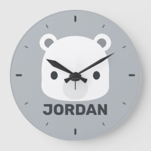 Cute Little Polar Bear with Personalised Name Large Clock