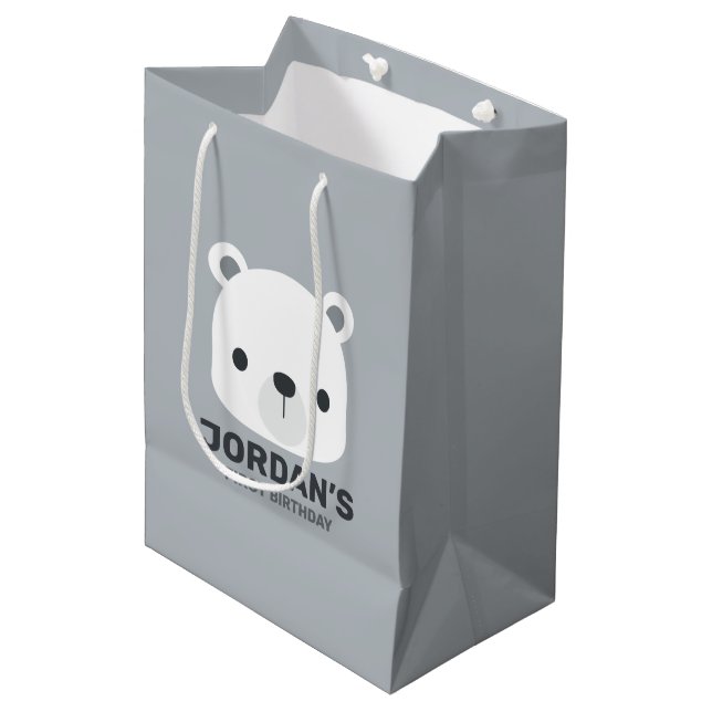 Cute Little Polar Bear with Personalised Name Medium Gift Bag (Front Angled)