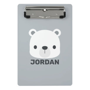 Cute Little Polar Bear with Personalised Name Mini Clipboard