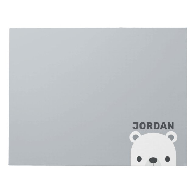 Cute Little Polar Bear with Personalised Name Notepad (Front)