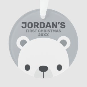 Cute Little Polar Bear with Personalised Name Ornament
