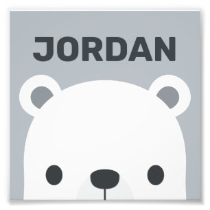 Cute Little Polar Bear with Personalised Name Photo Print