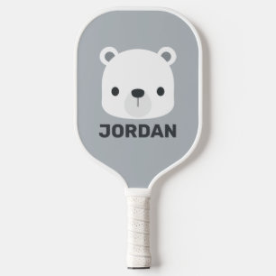 Cute Little Polar Bear with Personalised Name Pickleball Paddle