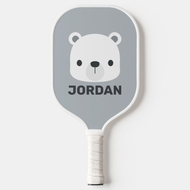 Cute Little Polar Bear with Personalised Name Pickleball Paddle (Front)