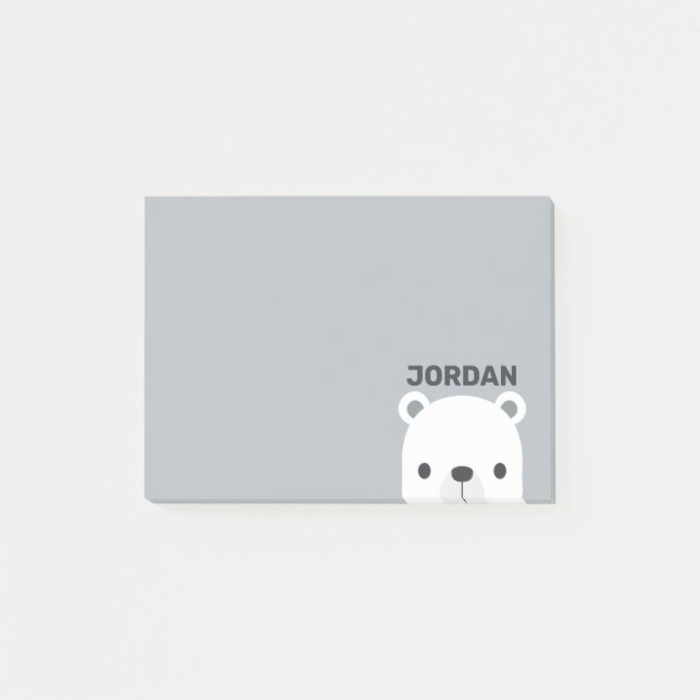 Cute Little Polar Bear with Personalised Name Post-it Notes (Front)