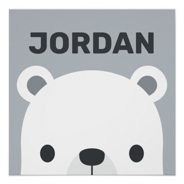 Cute Little Polar Bear with Personalised Name Post Poster (Front)