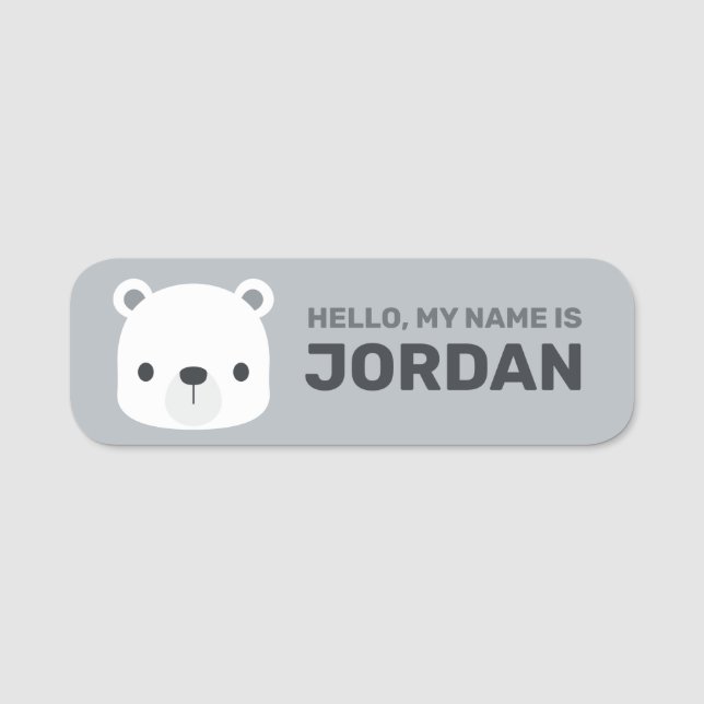 Cute Little Polar Bear with Personalised Name Tag (Front)