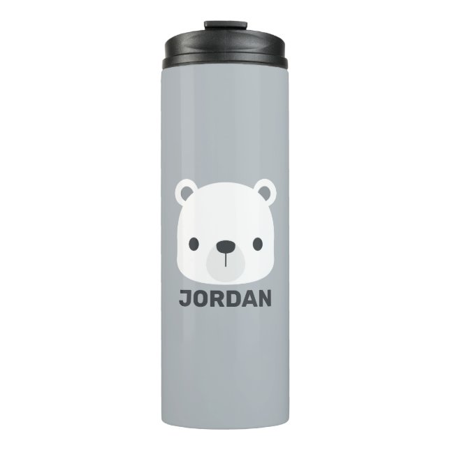 Cute Little Polar Bear with Personalised Name Thermal Tumbler (Front)